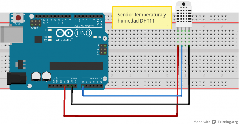 Montaje de un sensor DHT11 en una placa Arduino UNO